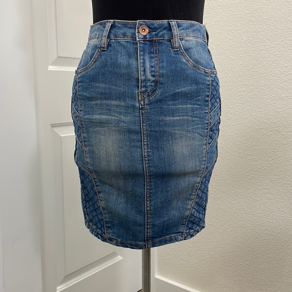 Dollhouse Quilted Denim Pencil Skirt